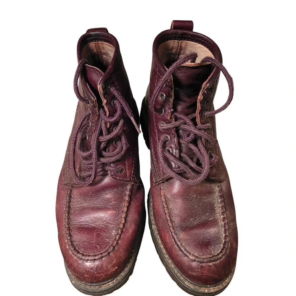 Vintage 80s LL Bean Mens Burgundy Leather Moc Toe Work Boots Size 8.5‎